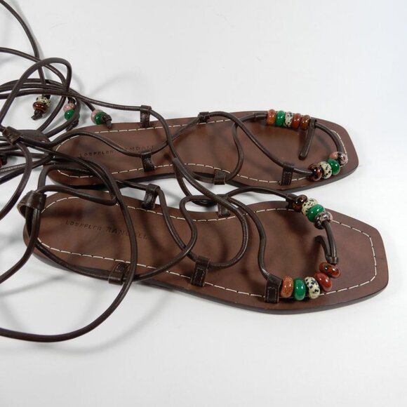 LOEFFLER RANDALL Colleen Ankle Tie Sandals Size 8.5 Brown Leather Beaded NEW - Picture 7 of 13